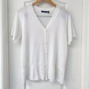 Notations - Dainty Knit Lacey Scallop Neck Cardigan